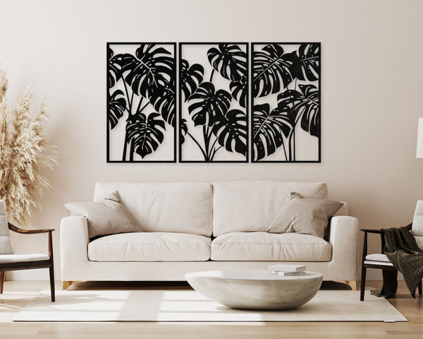 Tall Monstera Leaf - 3 Panel