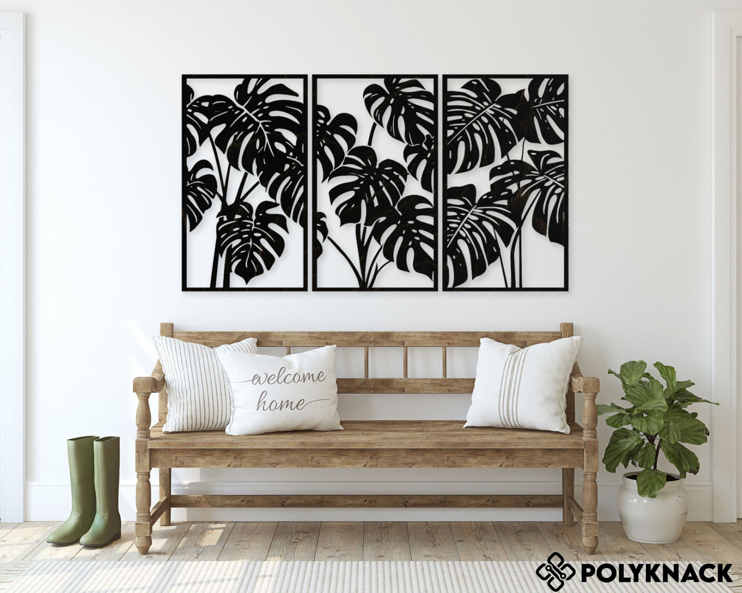 Tall Monstera Leaf - 3 Panel