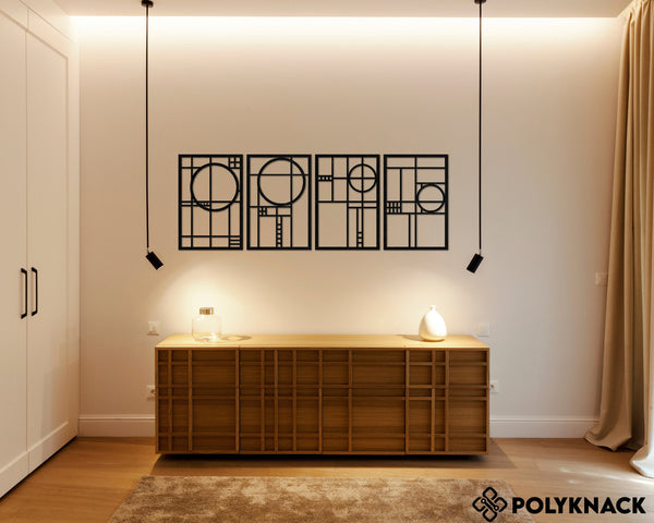 Frank Lloyd Wright Inspired Wall Art - 4 Panel