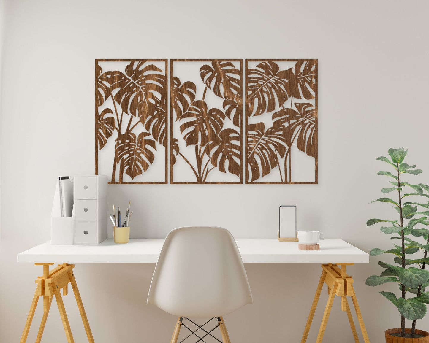 Tall Monstera Leaf - 3 Panel